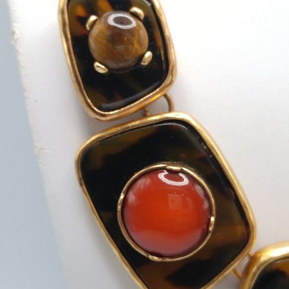 Signed CHICO'S Faux Red Jasper Tiger Eye Necklace, New With Tags, 23 Inches - Picture 2 of 8